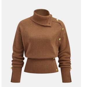 Brown Button-Detail Women's Sweater NWT